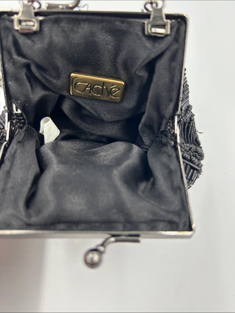 Vintage Caché Black Beaded Mini Evening Bag Kiss Lock Clutch Y2K - Picture 5 of 7